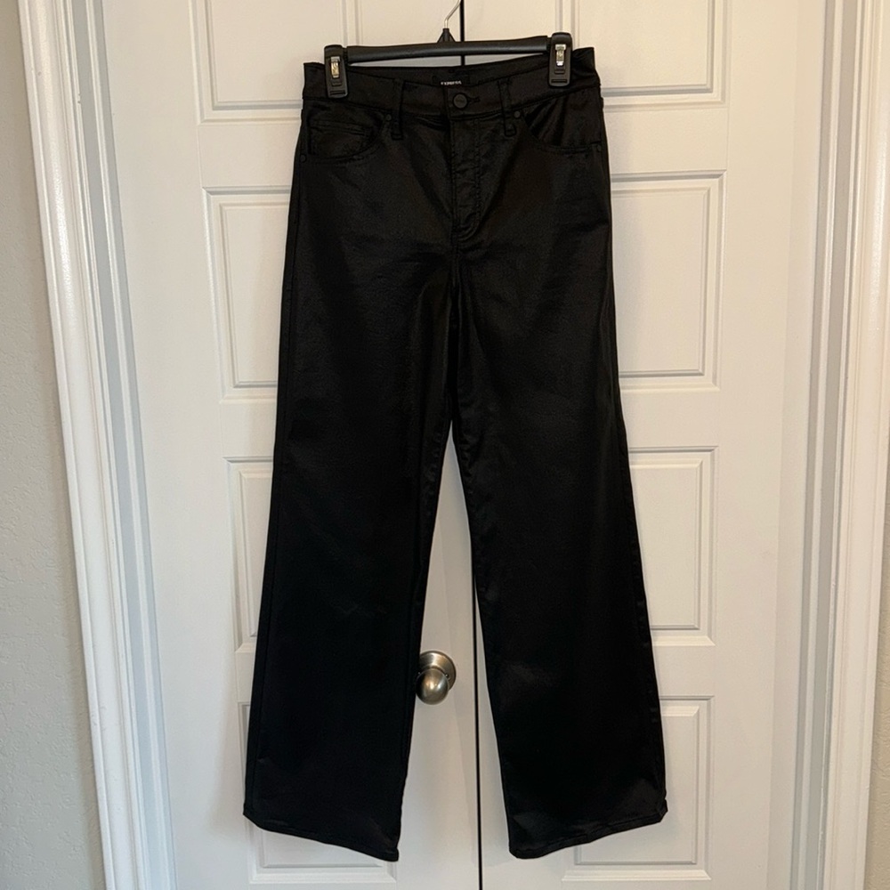 Express High waisted black coated wide leg Jean